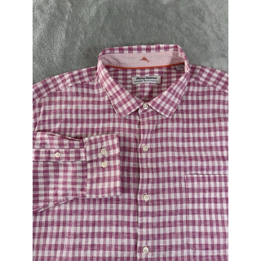 Tommy Bahama Shirt Mens 2XL Checked Barbados Breeze Linen‎ Blend Button Up